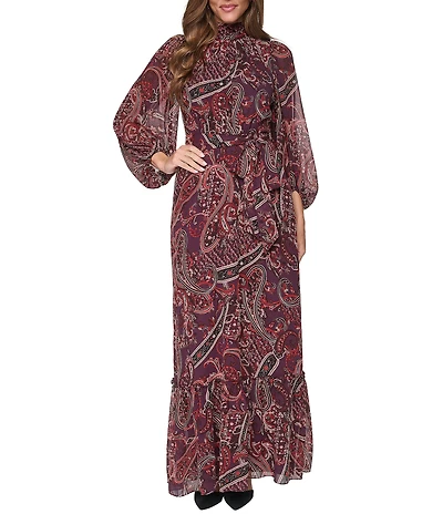 Eliza J Mock Neck Printed Chiffon Maxi Dress