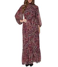 Eliza J Mock Neck Printed Chiffon Maxi Dress