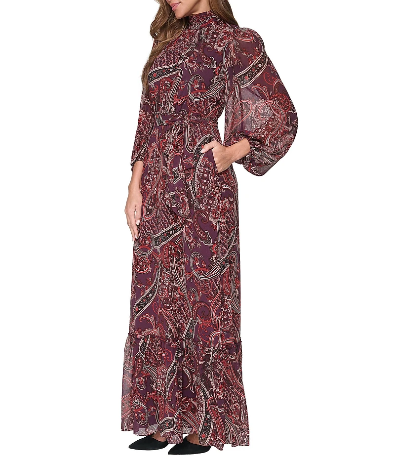 Eliza J Mock Neck Printed Chiffon Maxi Dress