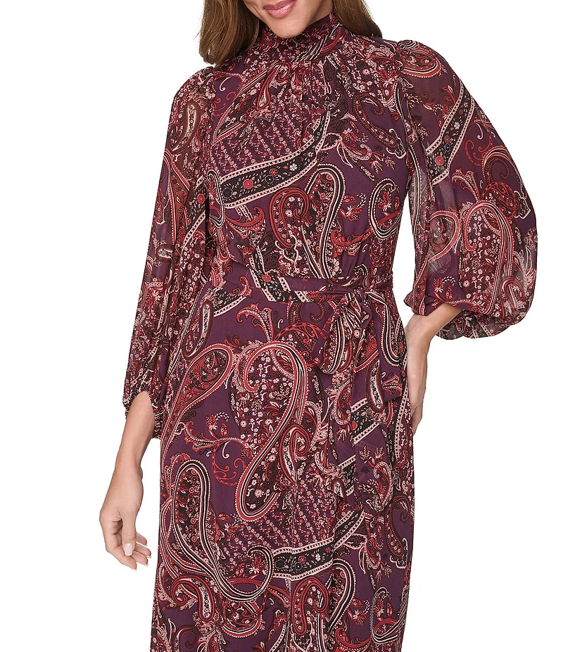 Eliza J Mock Neck Printed Chiffon Maxi Dress