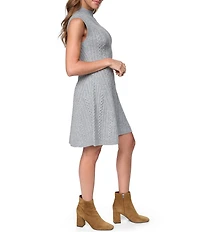 Eliza J Mock Neck Sleeveless Cable Knit Mini Dress