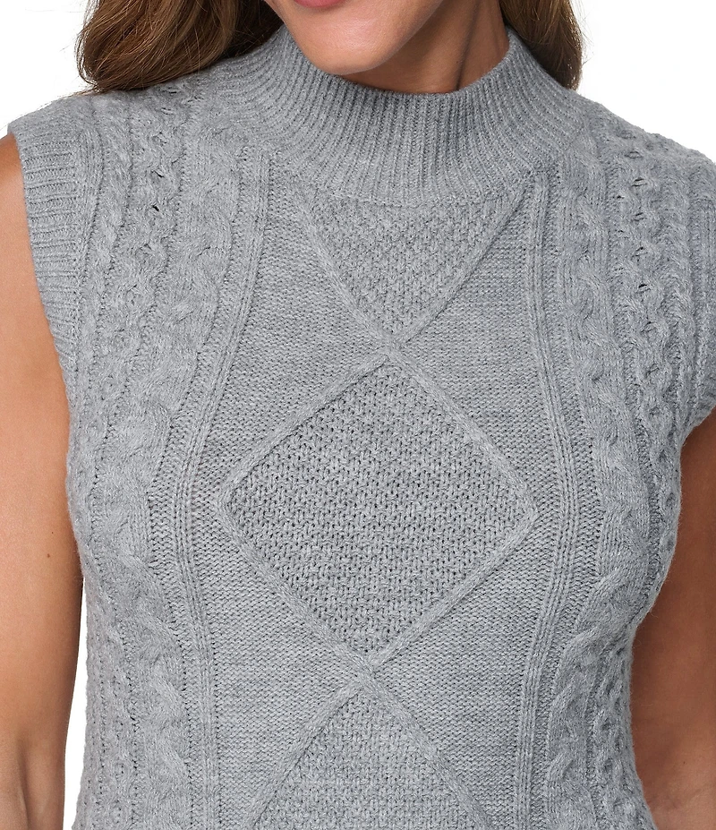 Eliza J Mock Neck Sleeveless Cable Knit Mini Dress