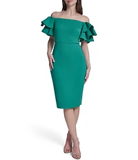 Eliza J Off Shoulder Ruffle Sheath Midi Dress