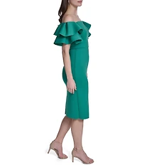 Eliza J Off Shoulder Ruffle Sheath Midi Dress