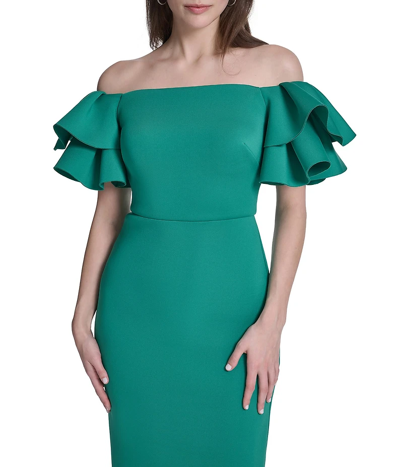 Eliza J Off Shoulder Ruffle Sheath Midi Dress