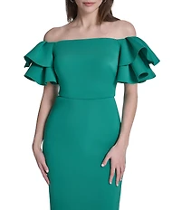 Eliza J Off Shoulder Ruffle Sheath Midi Dress