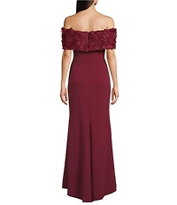 Eliza J Off-the-Shoulder 3D Floral Applique Side Ruching Gown