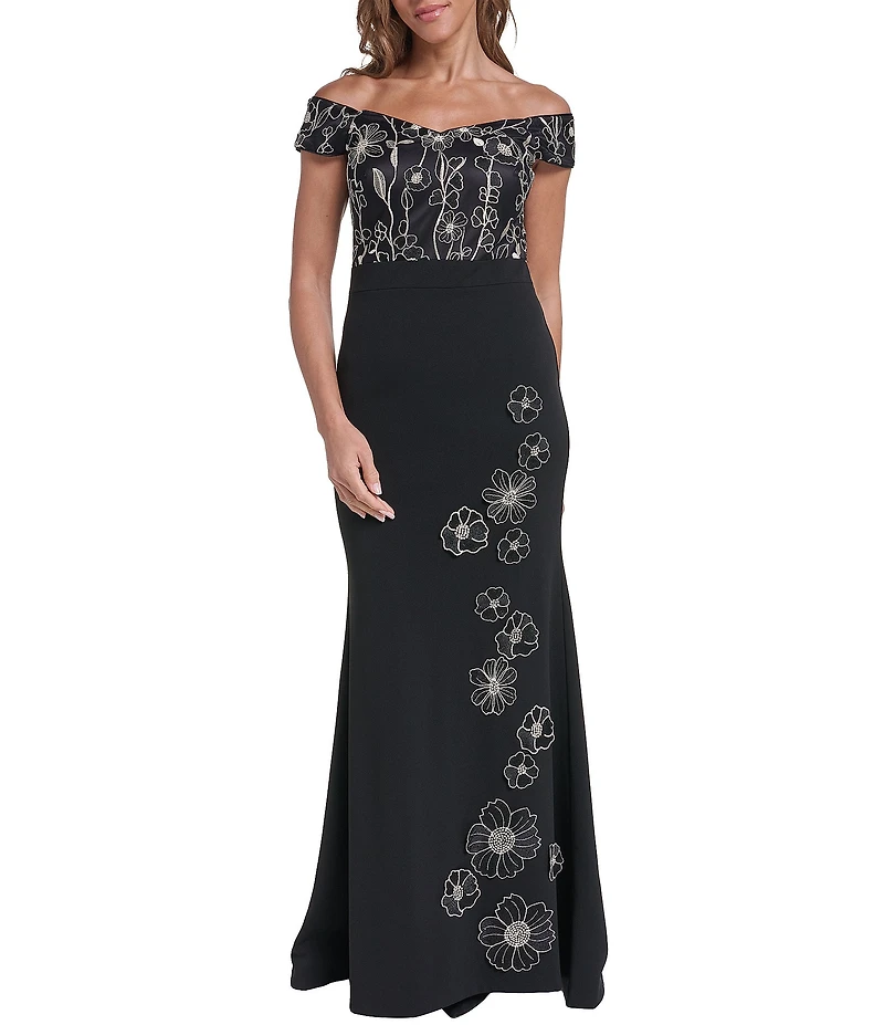 Eliza J Off-The-Shoulder Embellished Column Gown