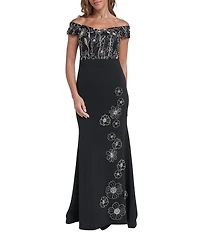 Eliza J Off-The-Shoulder Embellished Column Gown