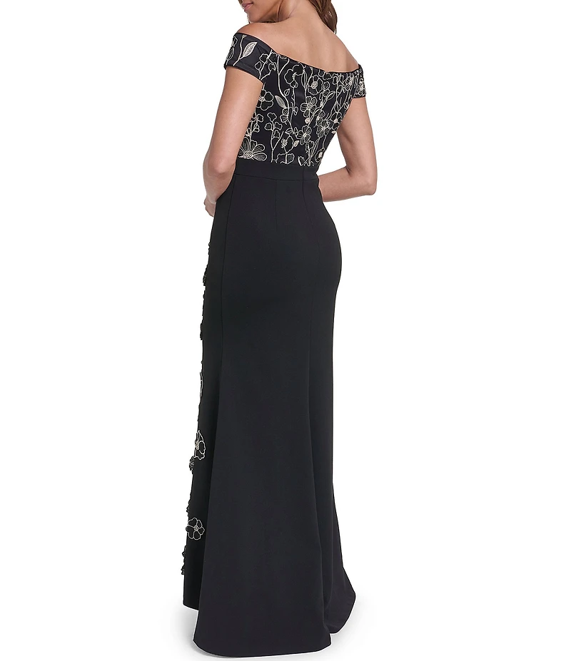 Eliza J Off-The-Shoulder Embellished Column Gown