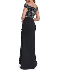 Eliza J Off-The-Shoulder Embellished Column Gown
