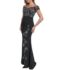 Eliza J Off-The-Shoulder Embellished Column Gown