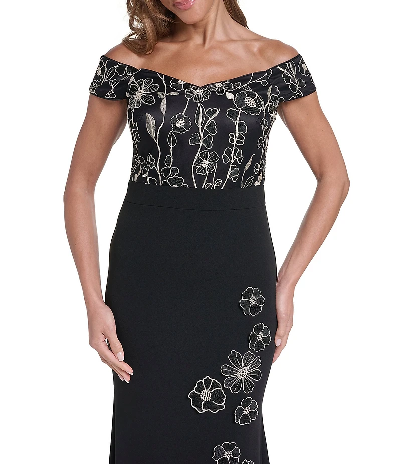 Eliza J Off-The-Shoulder Embellished Column Gown