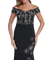 Eliza J Off-The-Shoulder Embellished Column Gown