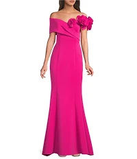 Eliza J Off The Shoulder Flower Applique Mermaid Dress