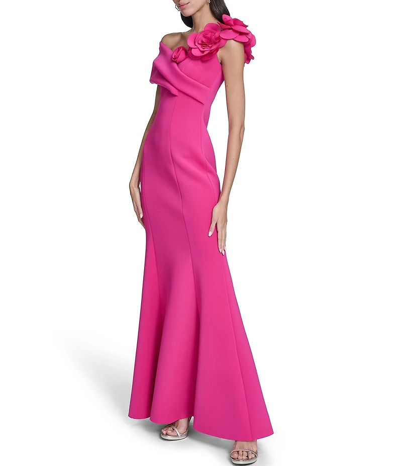 Eliza J Off The Shoulder Flower Applique Mermaid Dress