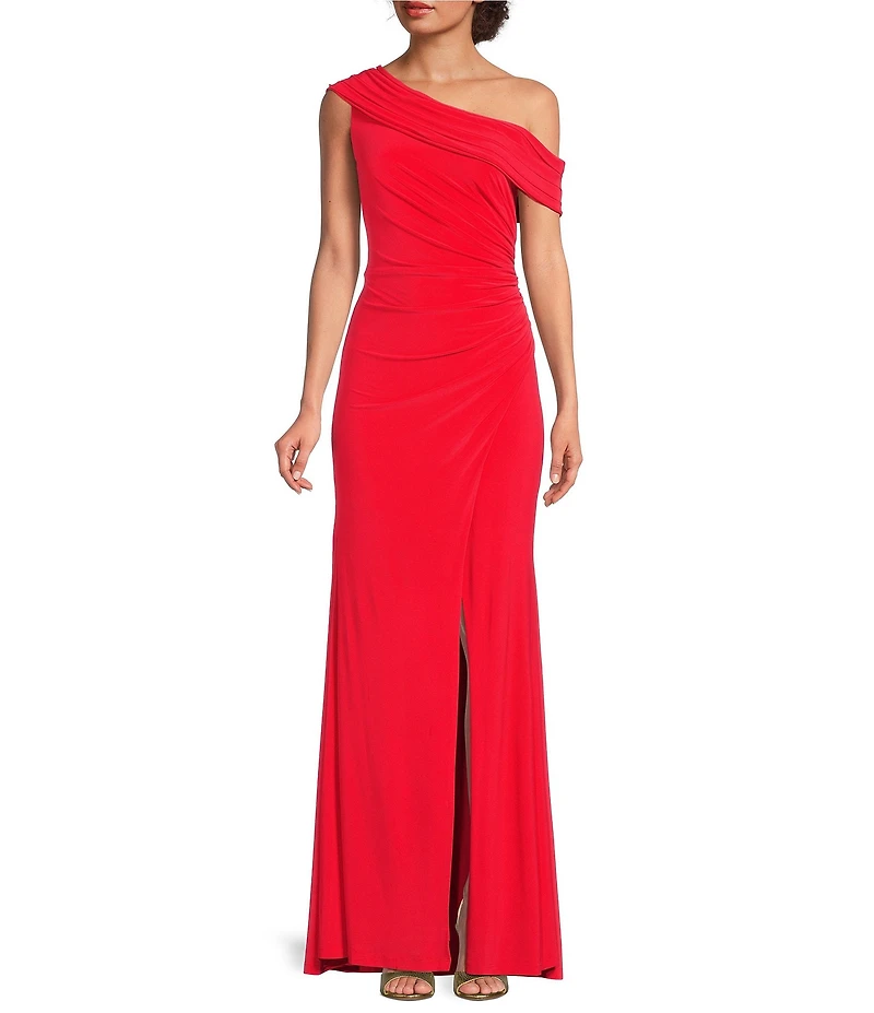 Eliza J Off the Shoulder Ruched Knit Jersey Long Dress