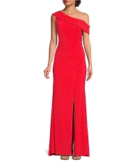 Eliza J Off the Shoulder Ruched Knit Jersey Long Dress
