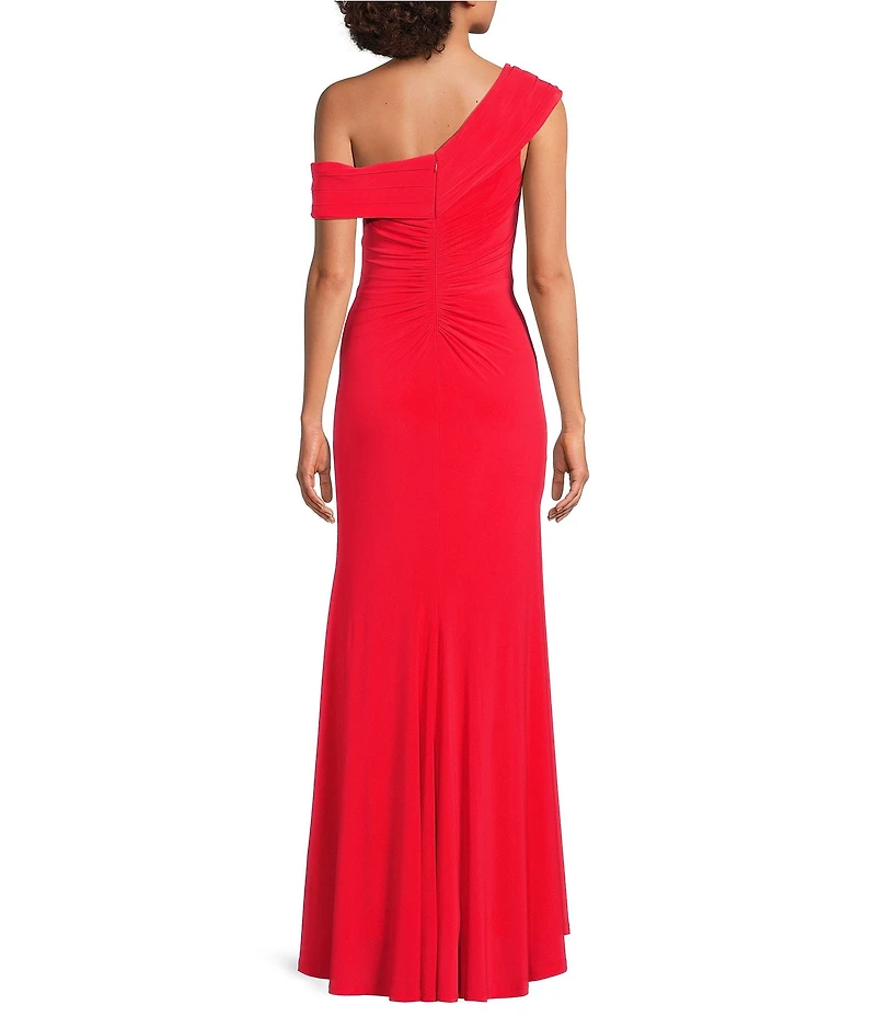 Eliza J Off the Shoulder Ruched Knit Jersey Long Dress