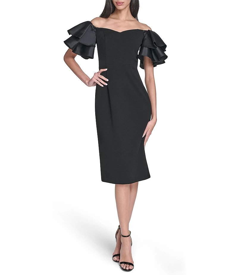 Eliza J Off The Shoulder Ruffle Sleeve Midi Dress