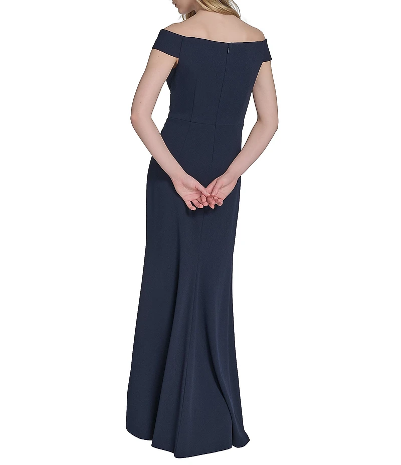 Eliza J Off-the-Shoulder Satin Scuba Crepe Gown
