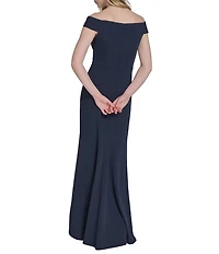 Eliza J Off-the-Shoulder Satin Scuba Crepe Gown