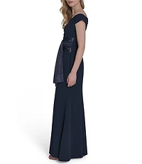 Eliza J Off-the-Shoulder Satin Scuba Crepe Gown