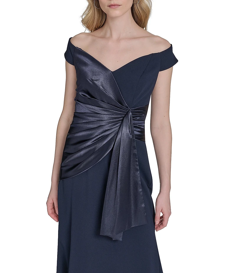 Eliza J Off-the-Shoulder Satin Scuba Crepe Gown