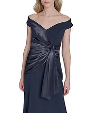 Eliza J Off-the-Shoulder Satin Scuba Crepe Gown