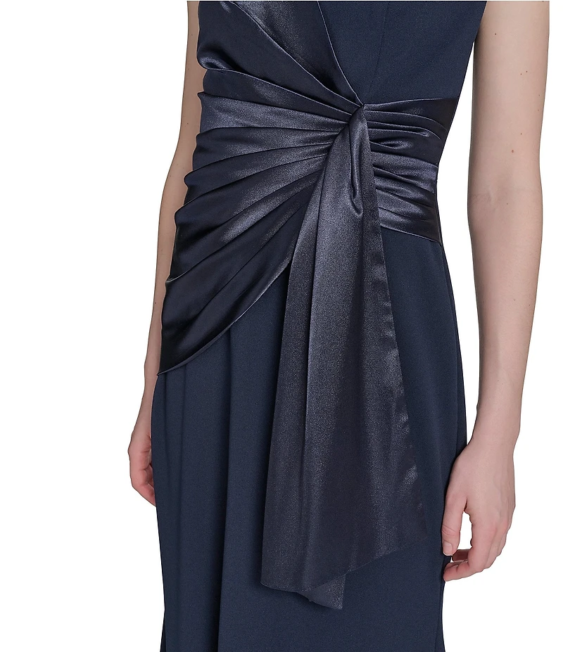 Eliza J Off-the-Shoulder Satin Scuba Crepe Gown