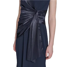 Eliza J Off-the-Shoulder Satin Scuba Crepe Gown