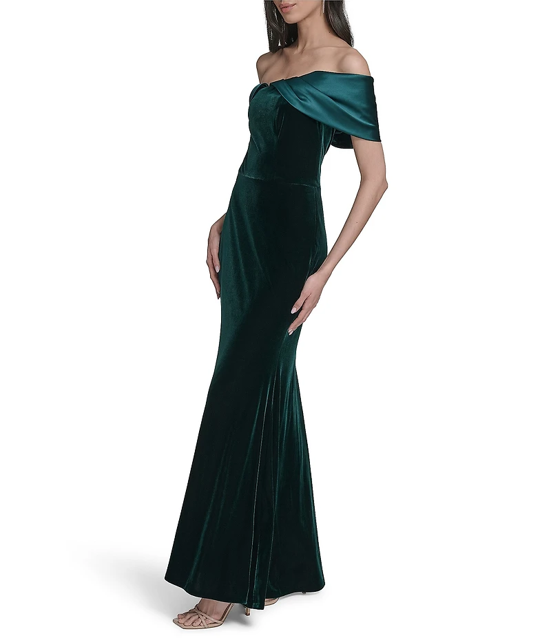 Eliza J Off-The-Shoulder Stretch Velvet Gown