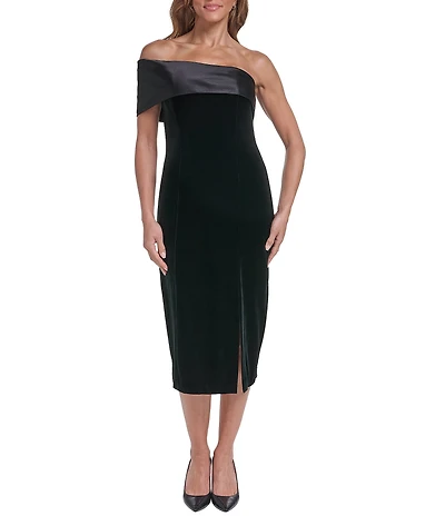 Eliza J Off the Shoulder Velvet Column Midi Dress