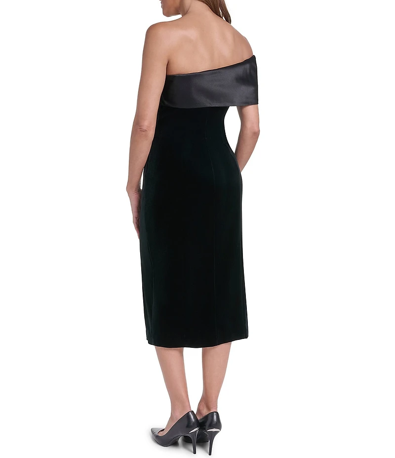 Eliza J Off the Shoulder Velvet Column Midi Dress