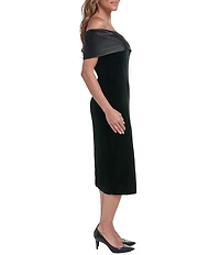 Eliza J Off the Shoulder Velvet Column Midi Dress