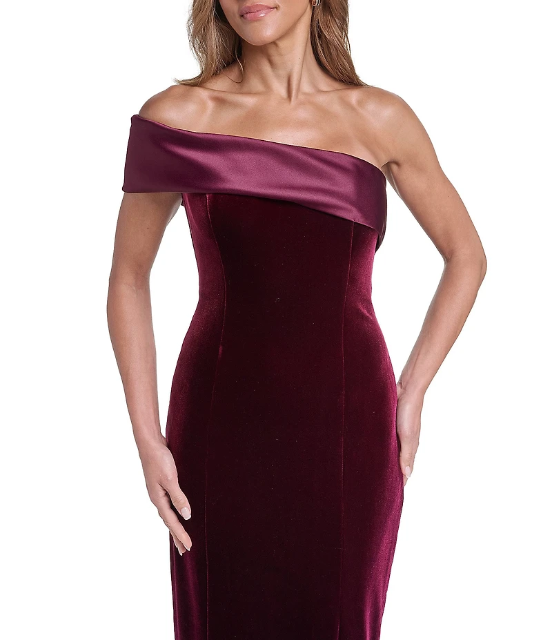 Eliza J Off the Shoulder Velvet Column Midi Dress