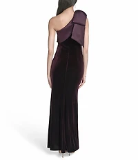 Eliza J One Shoulder Bow Stretch Velvet Column Gown