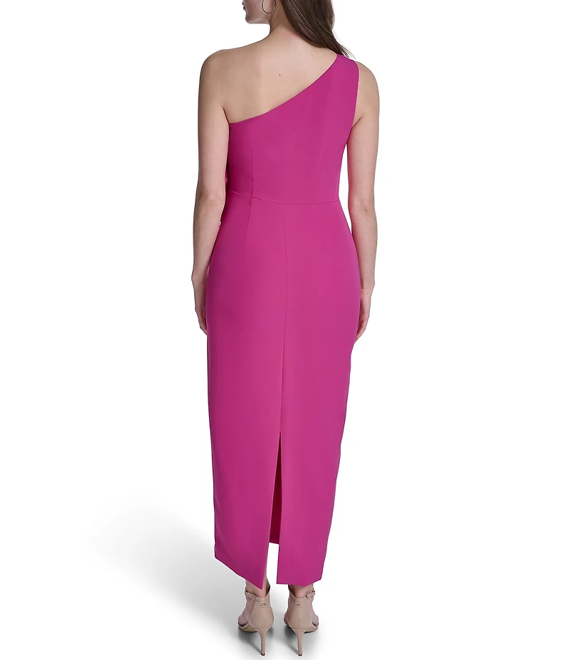 Eliza J One Shoulder Crepe Pleated Embellished Flower Midi Dress