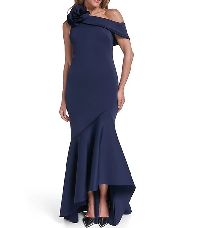 Eliza J One Shoulder Gown With Floral Applique