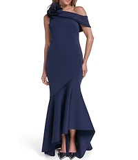 Eliza J One Shoulder Gown With Floral Applique