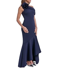 Eliza J One Shoulder Gown With Floral Applique