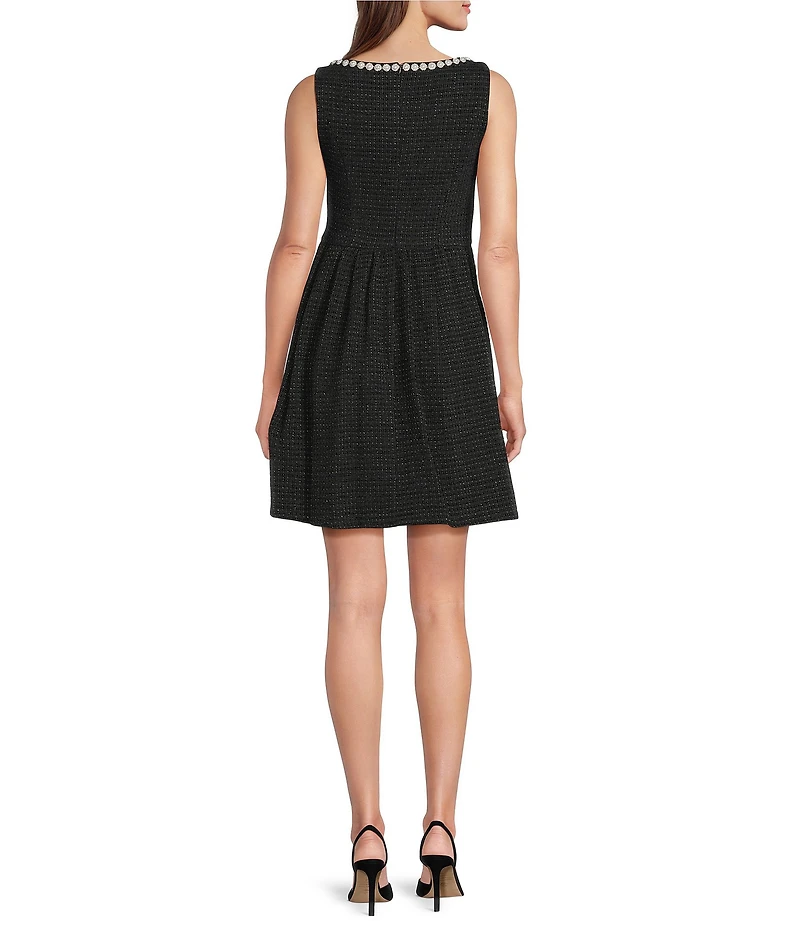 Eliza J Pearl Trim Tweed Scoop Neck Mini Dress