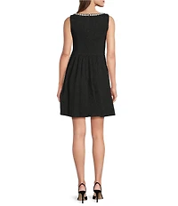 Eliza J Pearl Trim Tweed Scoop Neck Mini Dress