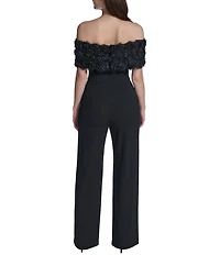 Eliza J Petite Size Off The Shoulder 3D Floral Applique Jumpsuit