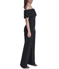 Eliza J Petite Size Off The Shoulder 3D Floral Applique Jumpsuit