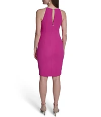 Eliza J Pleated Neck Side Tuck Sheath Dress