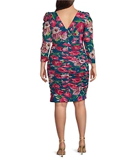Eliza J Plus Size 3/4 Draped Sleeve Boat Neck Chandelier Skirt Floral Dress