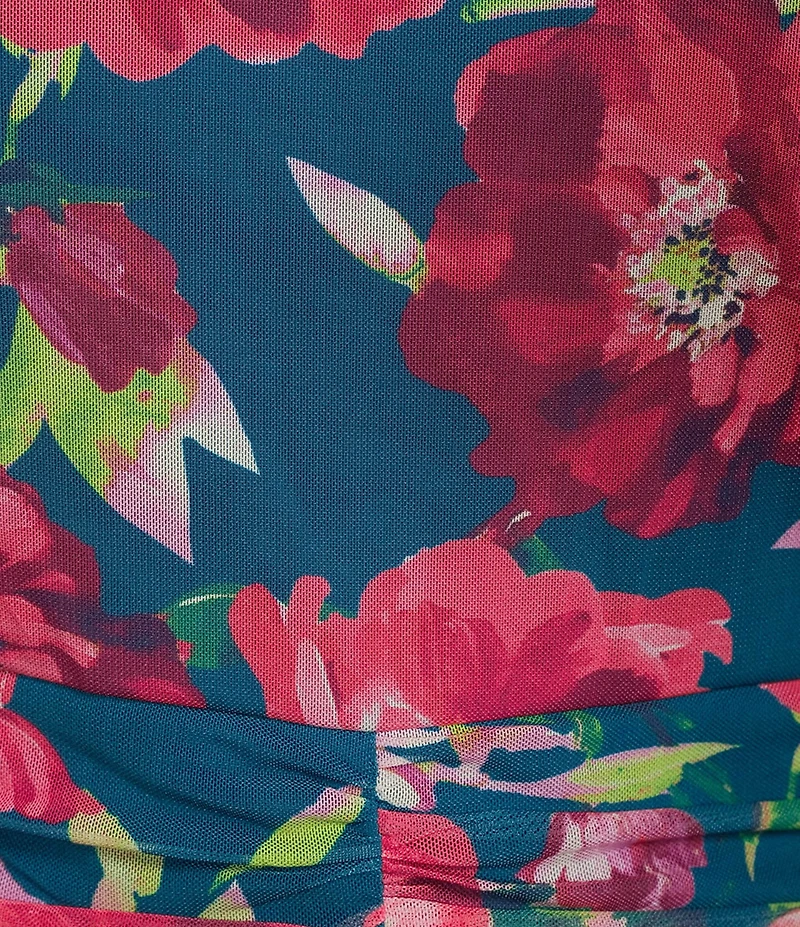 Eliza J Plus Size 3/4 Draped Sleeve Boat Neck Chandelier Skirt Floral Dress