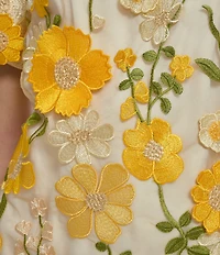 Eliza J Plus Size 3D Floral Mesh Crew Neck Puff Sleeve Sheath Dress