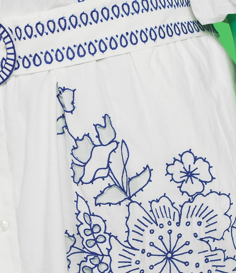 Eliza J Plus Size Embroidered Split V-Neckline Short Sleeve Shirt Dress